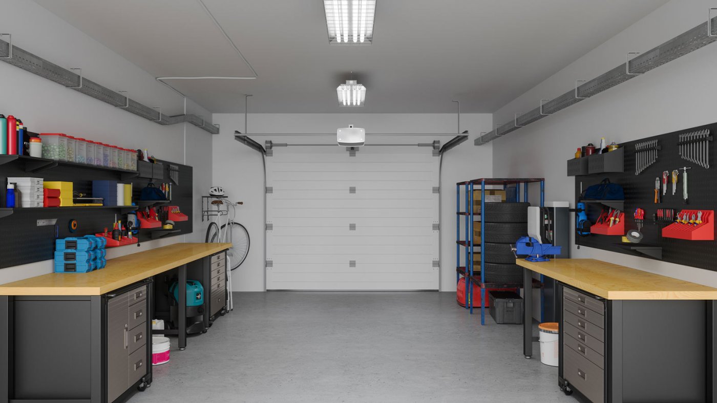 A clean, organized Chicago garage after a Junk Jaws cleanout.